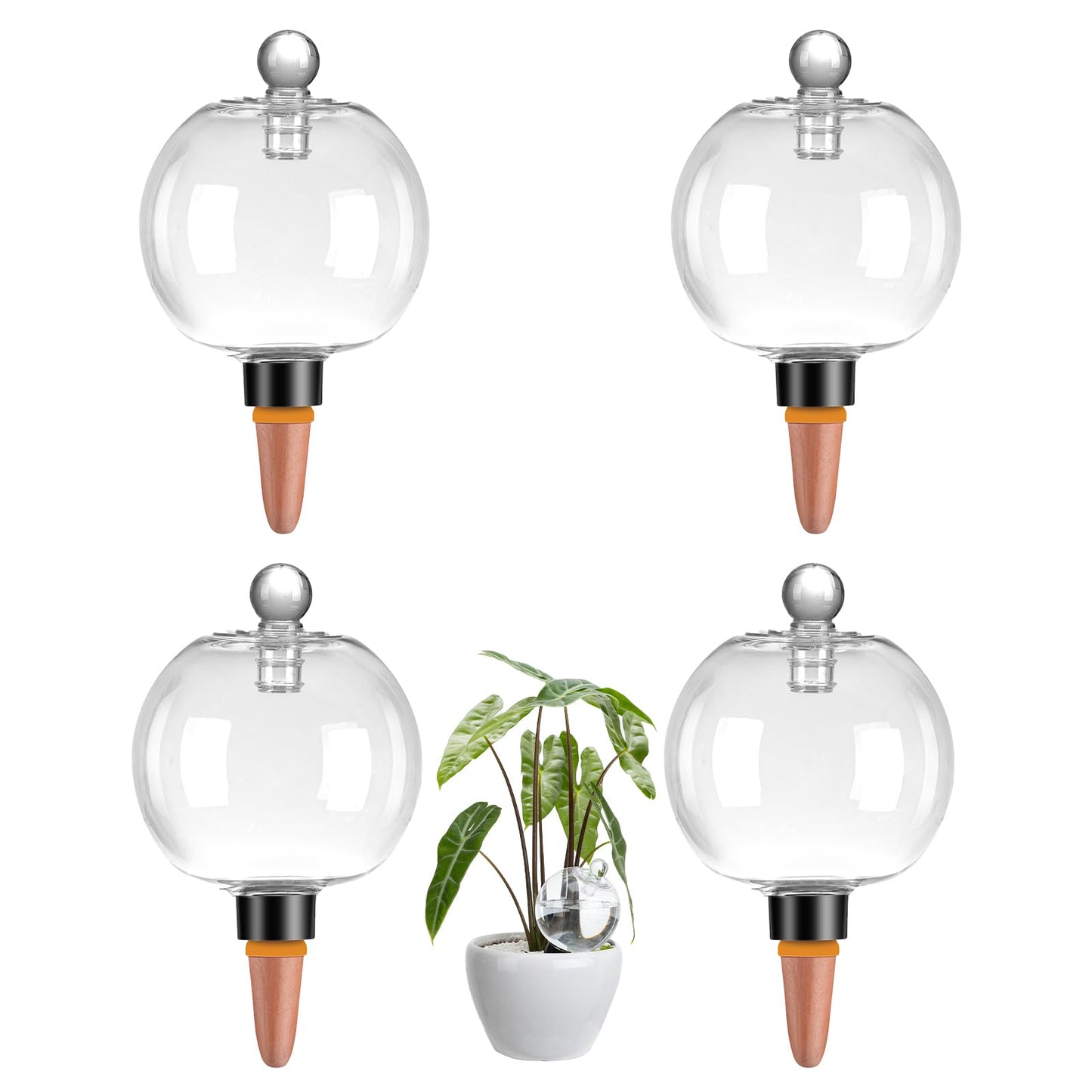 Ansberta 4 Pack Plant Watering Globes with Covers 17oz Self Watering Planter Insert, Plastic Water Bulbs, Indoor/Outdoor Plant Watering Devices for Automatic Drip Irrigation