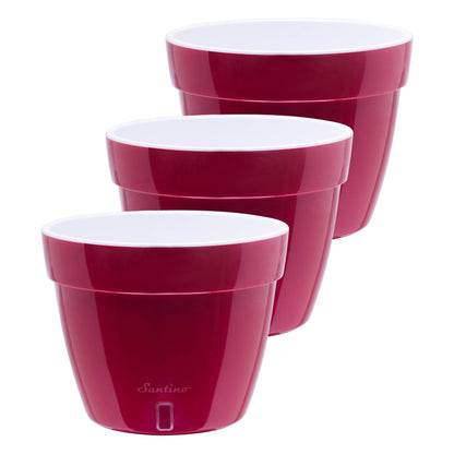 DECOPOTS - 3 Pack - Self Watering Planter - Modern Flower Pot with Water Level Indicator - 7.1" Tall - for All House Plants, Flowers, Herbs (Diameter 9.2", Red - Pearl/White)