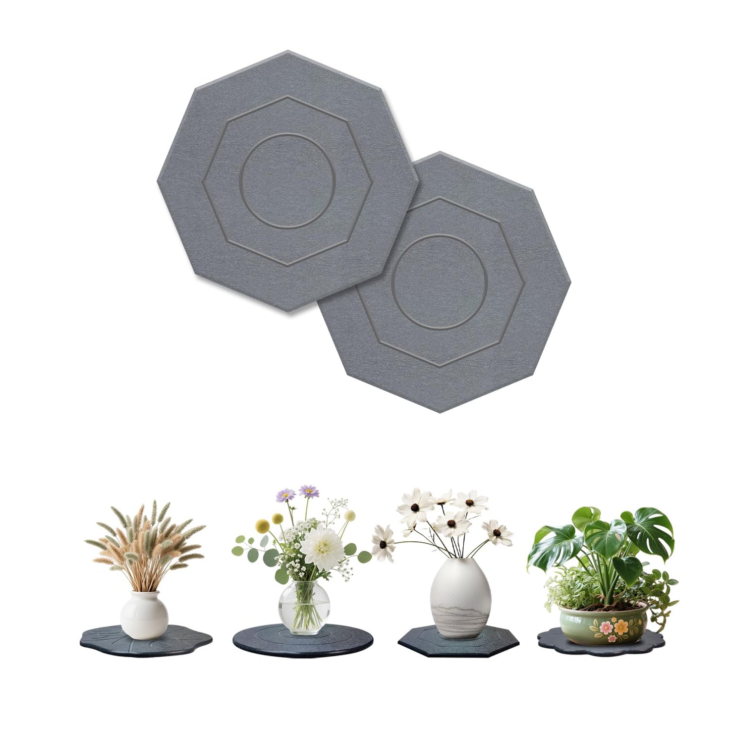 Diatomaceous Earth Plant Saucer Instant Dry, 2 Pack 12 inch Super Absorbent Plant Trays for Pots, Plant Water Catcher Tray, Plant Drip & Drainage Tray for Indoor, Gray