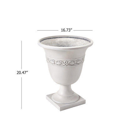 Christopher Knight Home Sical Round Concrete Planter Set of 2, 2 Pack Garden Flower Pot with Drainage Hole, MGO Patio Urn Planter for Outdoor Plants, Outdoor Planter Box, No Assembly, Antique White