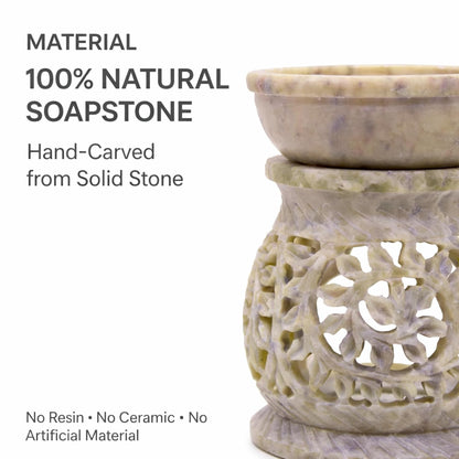 KC Kullicraft Marble Soapstone Candle Aroma Burner | Oil Diffuser | Tea Light Holder | Wax Burner- Handmade Flower Carving for Gifting & Decoration | Decorative Home and Office Decor.