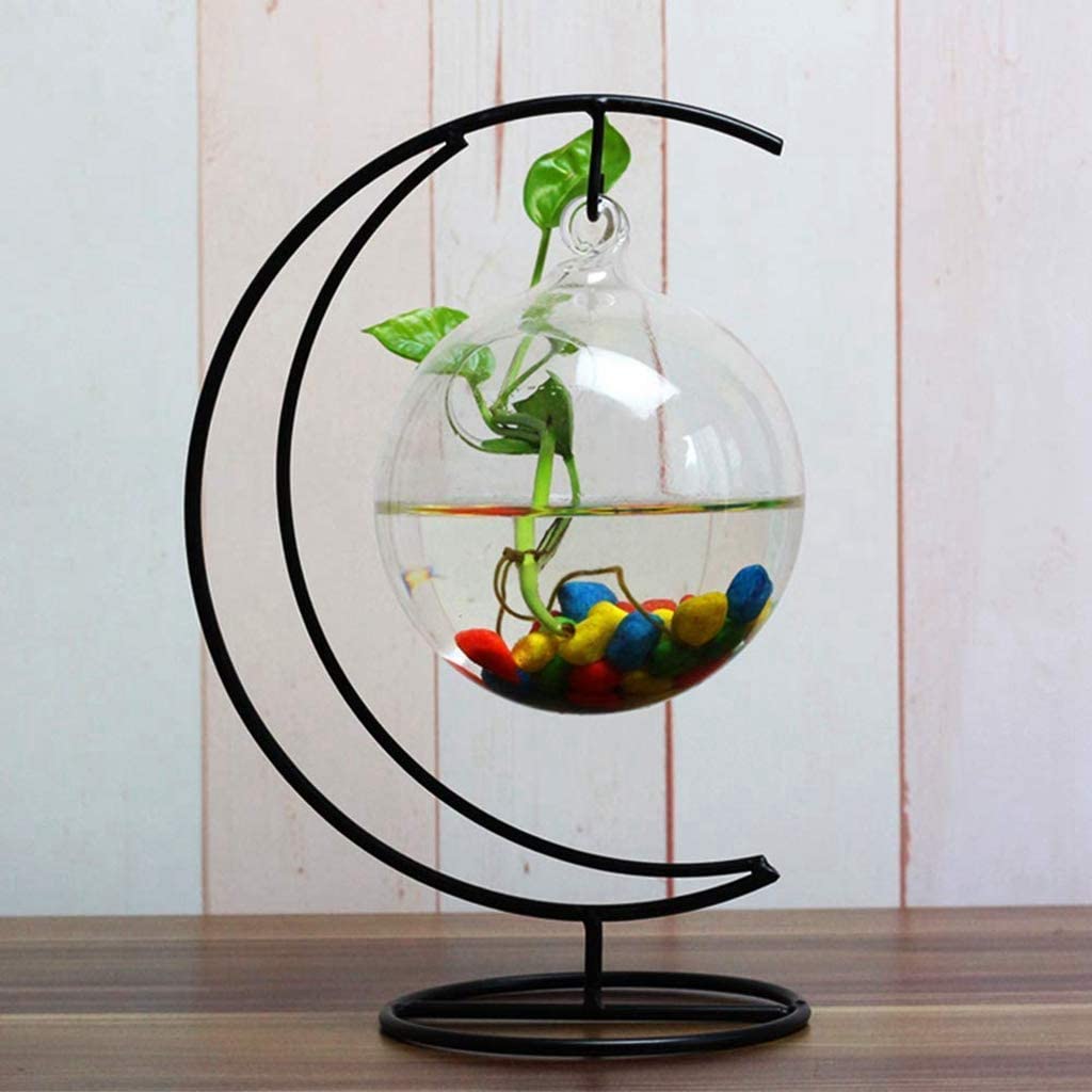 Archi Ornament Display Stand Holder Home Wedding Decoration Rack for Hanging Glass Globe Air Plant Flower Pot Stand Iron Pot Hook Stand Terrarium Witch Ball(Moon)