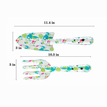 Printed Floral Garden Tool Set,Aluminum Garden Tools Set, Heavy Duty Gardening Tool Kits,4 Pcs Gardening Tools with Trowel, Rake, Garden Gloves&Repotting Mat,Ideal Gift for Women