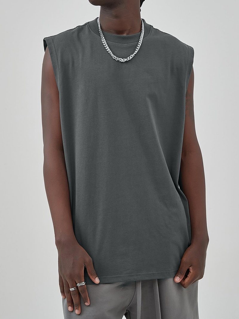 Mens Workout Tank Tops Sleeveless Tee Shirts Men Muscle Shirt Gym Cotton T Shirts Running Beach Loose Fit Tee（XZG,GY,S A-Grey