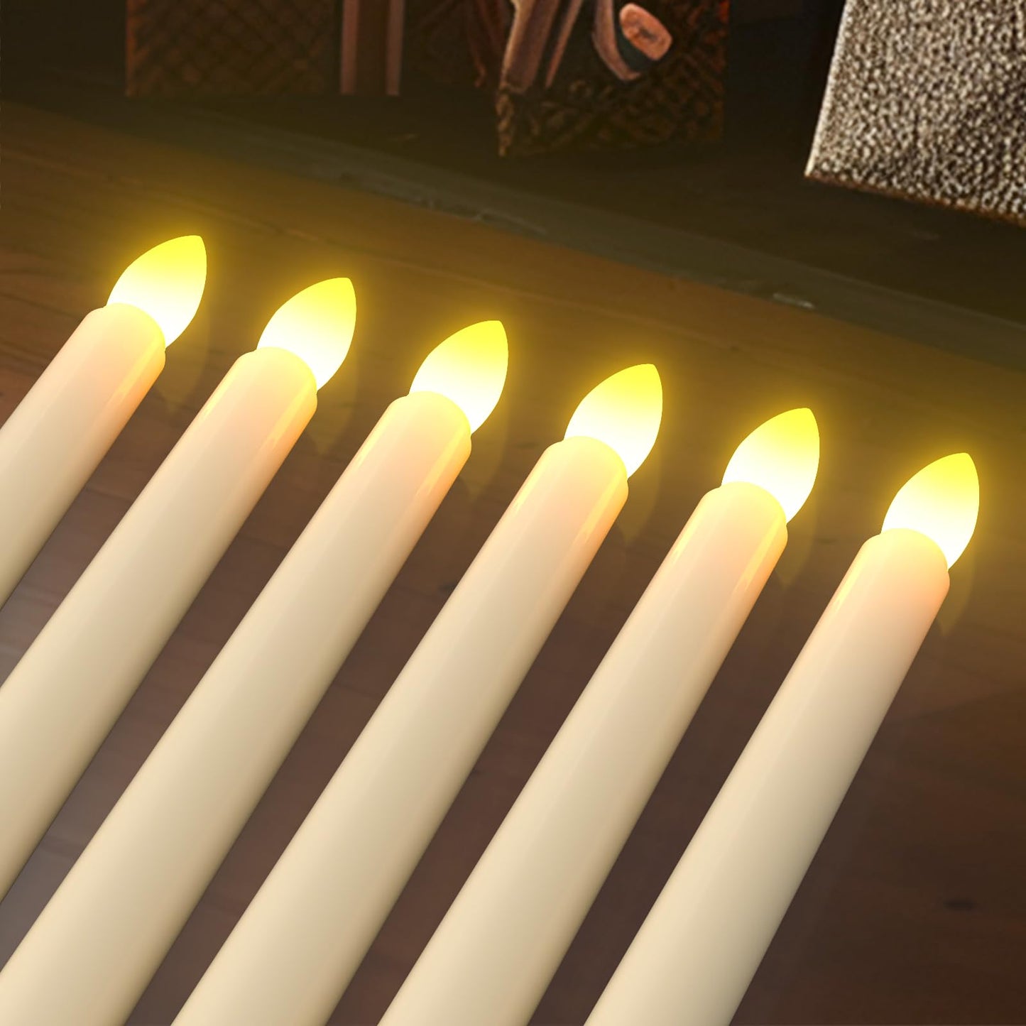 PChero Flameless Candles with Remote Timer, 7.9" Ivory Battery Operated LED Taper Dripless Floating Flickering Candles for Wedding Halloween Thanksgiving Christmas Themed Party Valentines Decorations