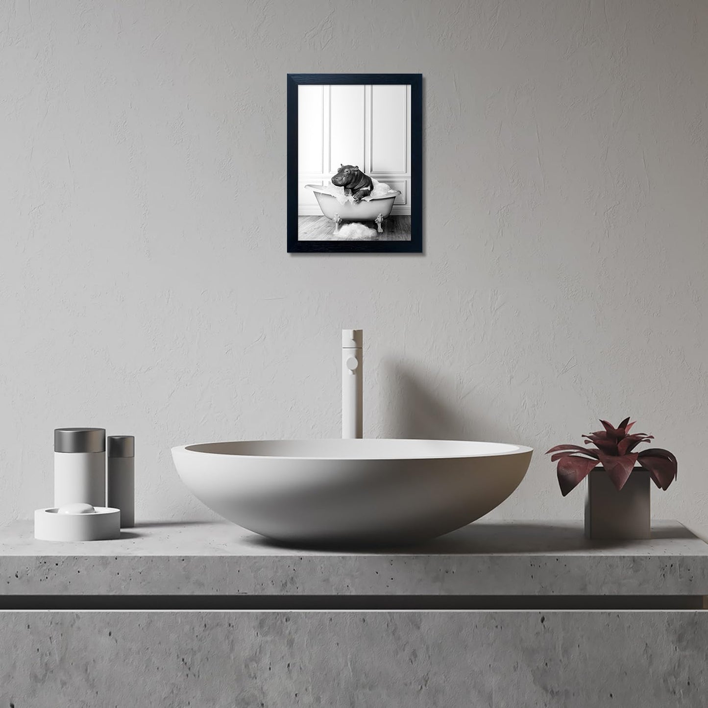Bathroom Picture Wall Decor, Framed Black and White Bathroom Wall Art, Toilet Paper in Little Funny Raccoon's Hand Animal Canvas Print Painting