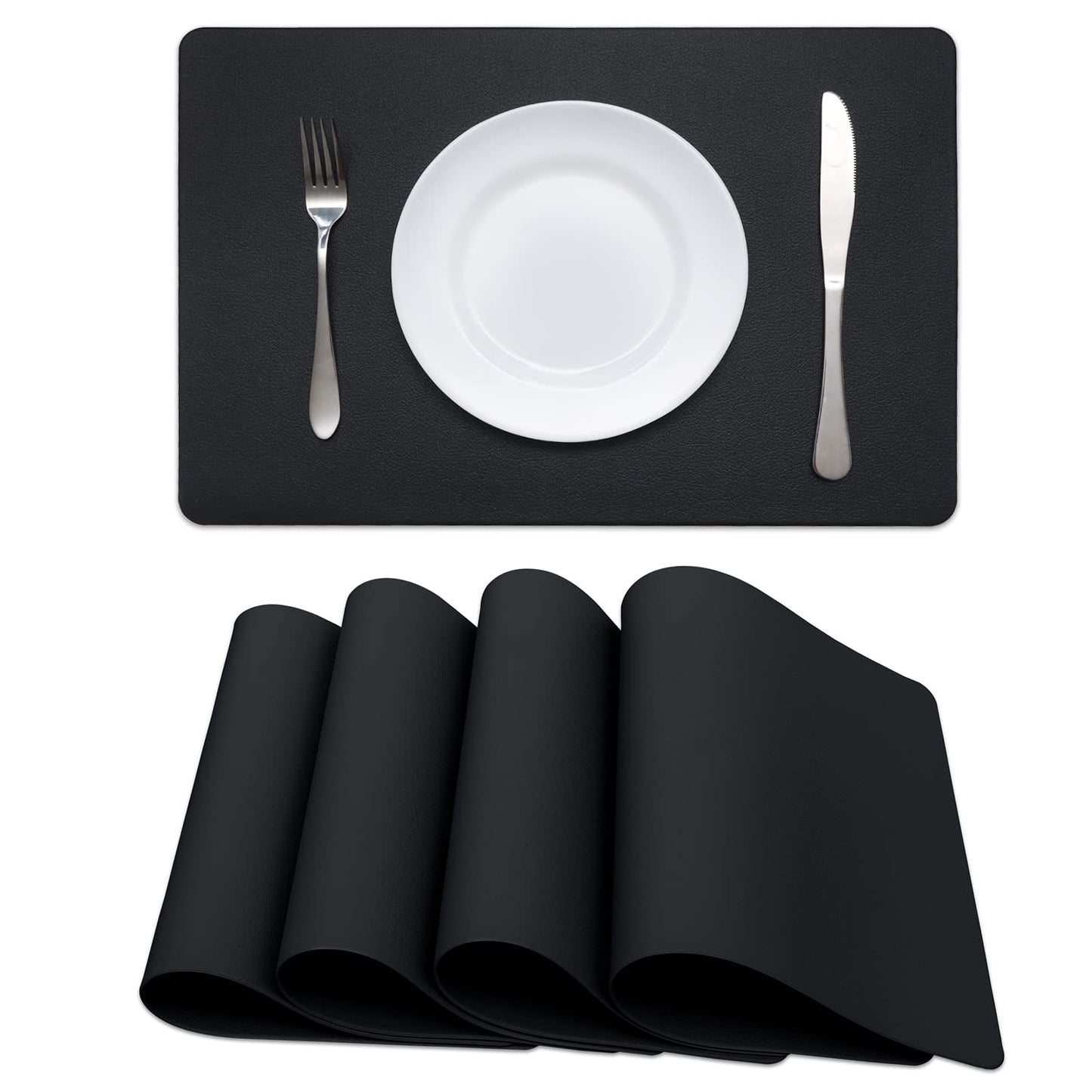 Faux Leather Halloween Placemats HeloHo Black Table Place Mats Set of 4 Waterproof Oilproof Heat Stain Resistant Placemats Washable Wipeable Placemat for Kitchen Dining Table Decoration Indoor Outdoor