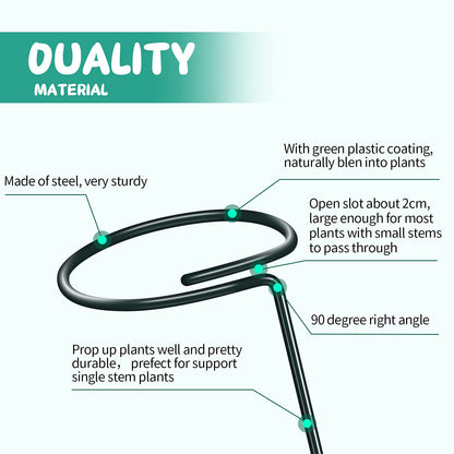 XYCING Green Metal Plant Support Stakes with Rings (Pack of 8) and 10 Plant Clips - Garden Single Stem Support Rod Set for Amaryllis, Rose, Tomato Seedling, Sapling