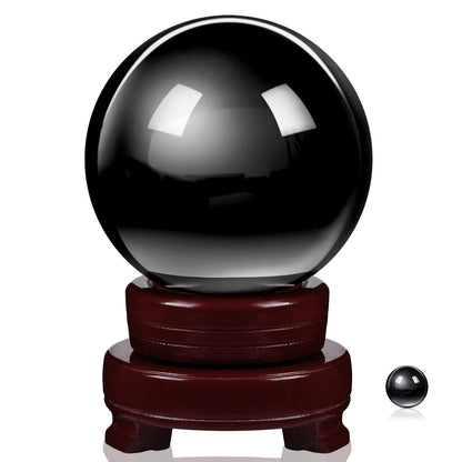 CHENGU 2 Pieces Obsidian Crystal Ball Set with Wooden Stand 80 mm and 20 mm Clear Crystal Ball Decorative Obsidian Sphere for Home Decorations Meditation Healing Witchcraft(Black)