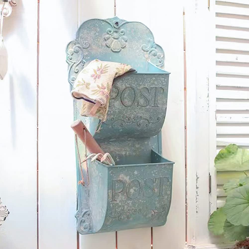 All Chic Metal Hanging Planter Wall Mounted Planters Metal Wall Planter Wall Vase Indoor Outdoor Wall Planter for Farmhouse Decor (Blue)