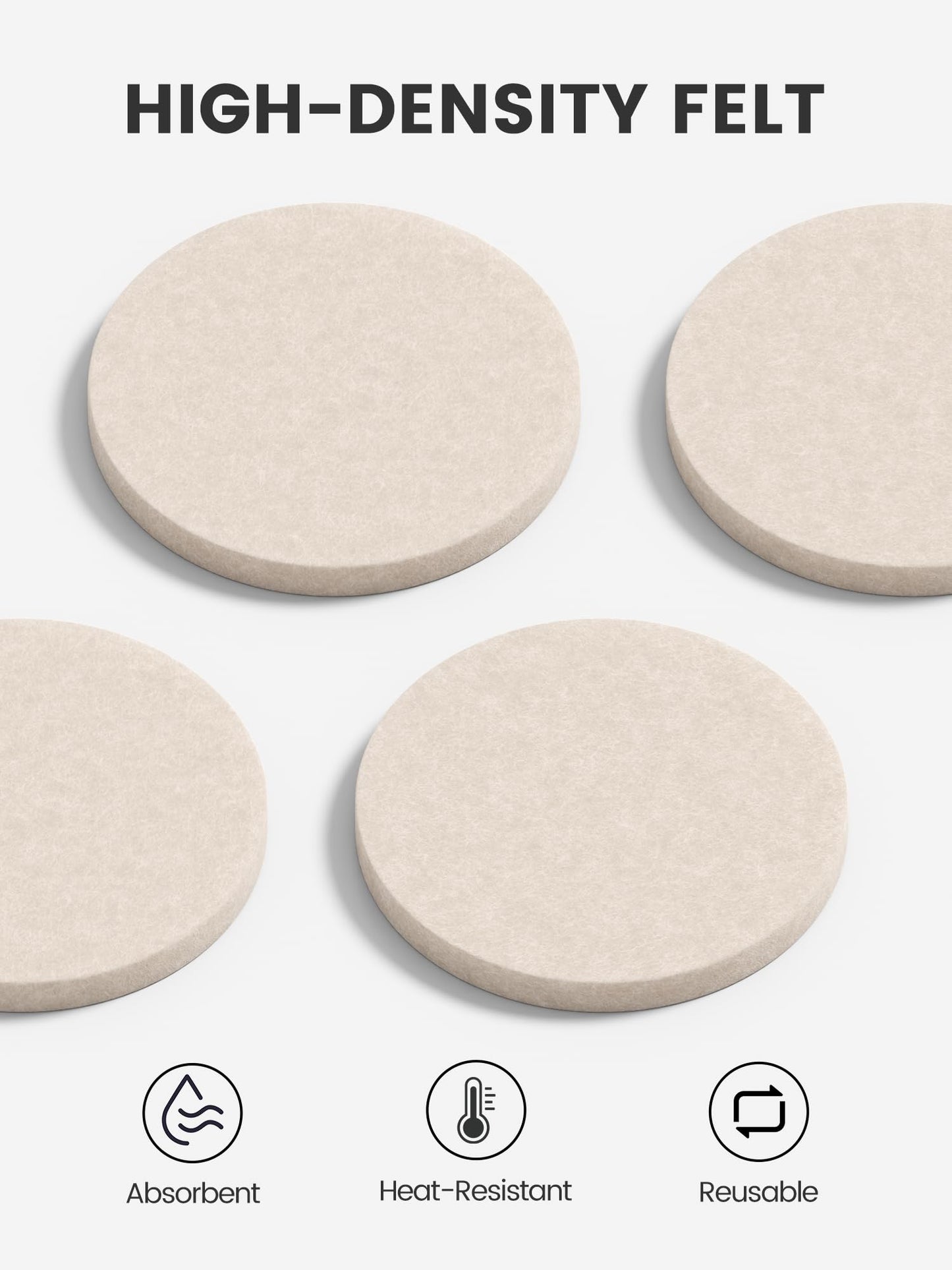 Fluxynara Felt Coasters for Drinks, Set of 8 Absorbent Coasters with Holder, Heat-Resistant & Reusable Round Design for Coffee Table & Living Room, 3.94 Inch, Oatmeal