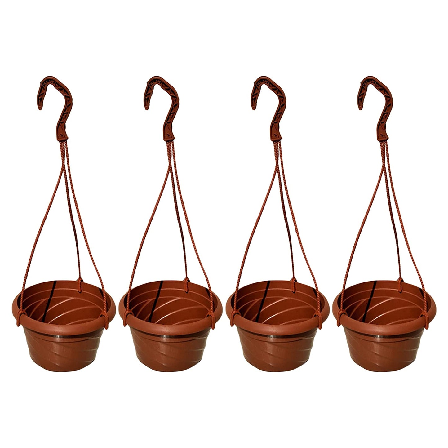 VIDELLY 4 Pieces Plastic Hanging Planters, 5.9 in Dia x 3.54 in H, Flower Plant Basket Pots Chain Holder Garden Decoration for Indoor and Outdoor Use, Red