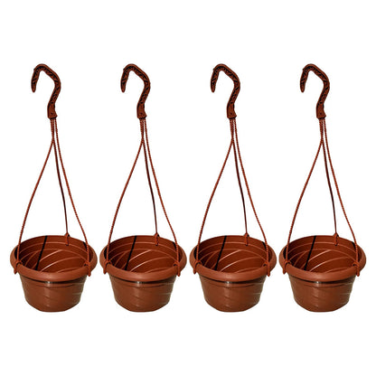 VIDELLY 4 Pieces Plastic Hanging Planters, 5.9 in Dia x 3.54 in H, Flower Plant Basket Pots Chain Holder Garden Decoration for Indoor and Outdoor Use, Red