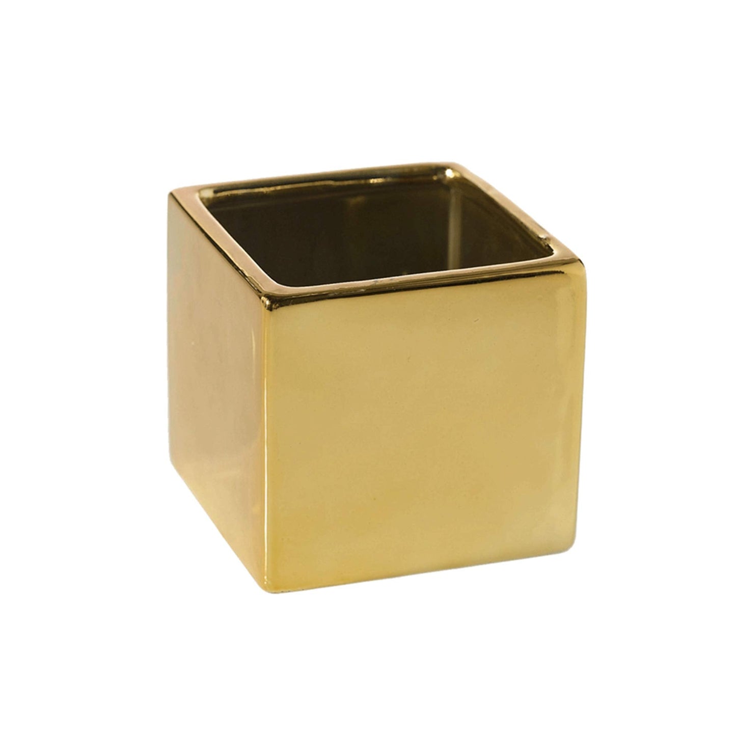 WGV Ceramic Cube Vase Width 5.5" Height 5" (Fits 5" Pot) Elegant Modern Block Square Floral Planter Terrarium Container Table Dresser for Event Accent Home Office Decor Gold 1 Piece