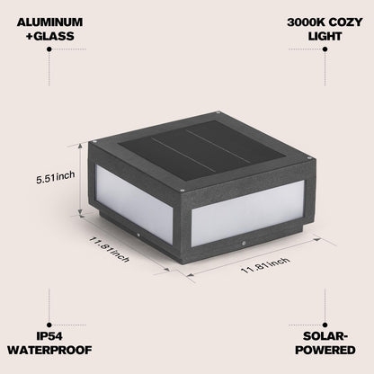 Smplhavn 11.81" Solar Post Lights Glass, 3000K LED Outdoor Lamp Post Light, IP54 Waterproof Solar Pillar Lights Outdoor, Dusk to Dawn Column Lighting for Posts Fence Outside Entrance Yard Driveway