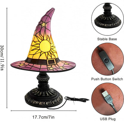 Loisdaro Witch Hat Lamps - Handcrafted Stained Gothic Wizard Hat Lights for Decor,Light with Glow-in-The-Dark Figurine for Bedroom， Mystical Bedroom Ambiance & Wiccan Gifts