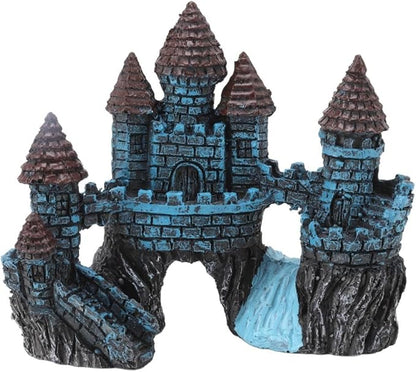 5.5 Inch Blue Resin Castle Fish Tank Ornament Vintage Simulation House Cave Hideouts Aquarium Fish Tank Decoration