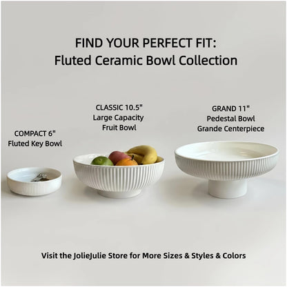 JolieJulie 6'' Key Bowl, White Decorative Bowl With Ribbed Design, key Holder for Entryway Table, Purse Bowl, Candy Dish