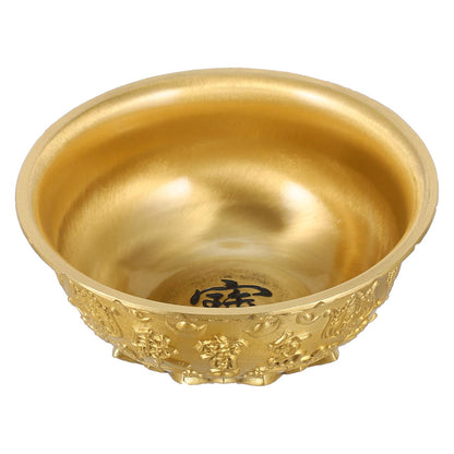 Brass Feng Shui Treasure Bowl, 3 Inch Golden Cornucopia Basin, Home Office Decor Wealth Prosperity Luck Housewarming Spring Festival Gift