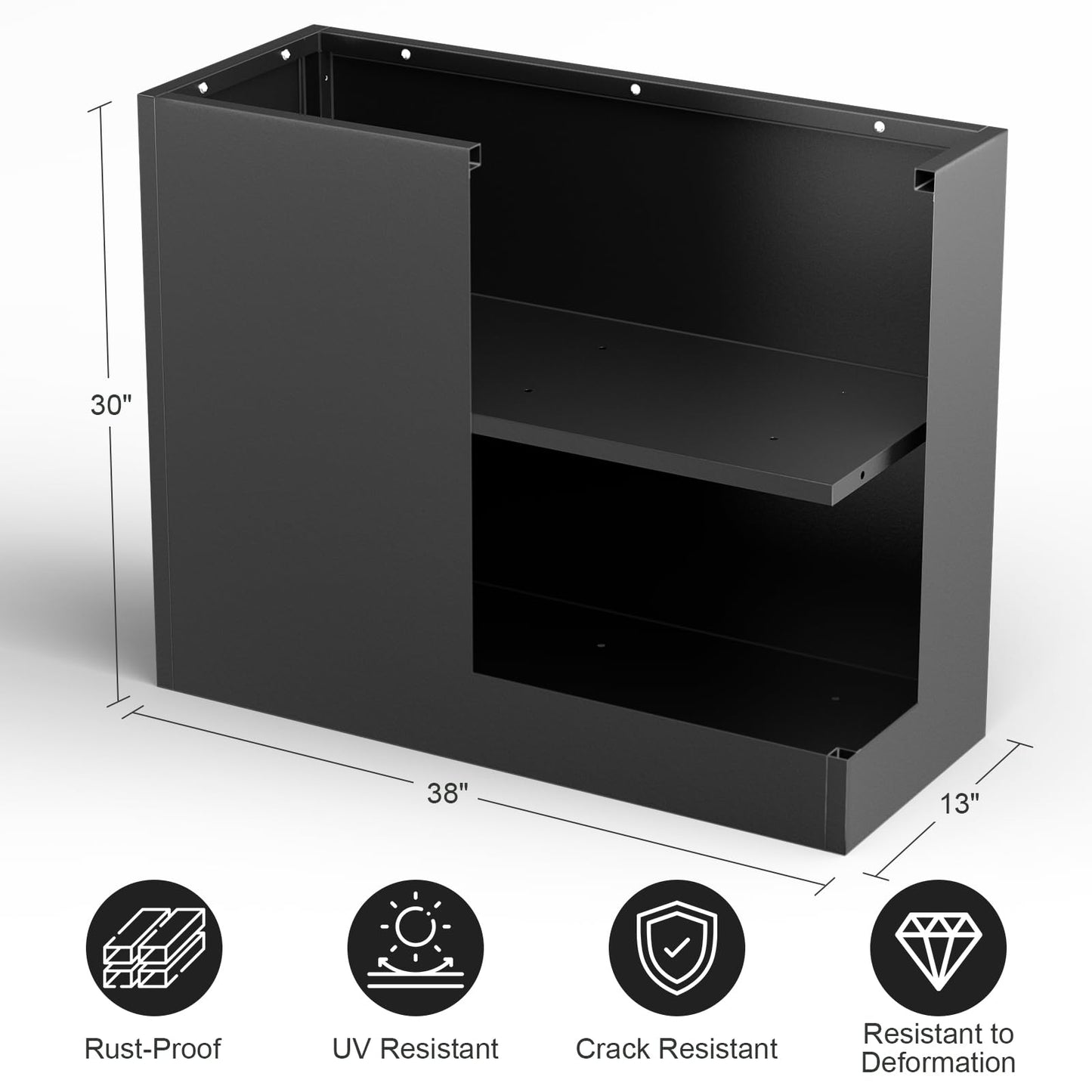 Nessxa Metal Planter Box for Outdoor Plants 38" L x 13" W x 30" H, Heavy Duty Steel Large Rectangular Planter Box with Removable Insert Shelf, Modern Décor for Tall Plants, Trees, Flowers (Black)