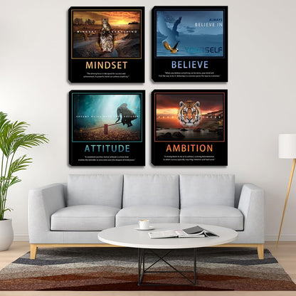 Motivational Wall Art Inspirational Canvas Poster Print Modern Inspiring Entrepreneur Quotes Animals Painting Picture Office Wall Decor Framed Artwork 4 Pieces Living Room Bedroom Workplace Decoration