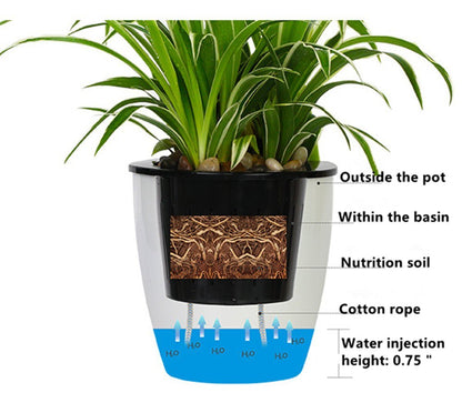 5 Pack Lazy Flower Pots Water Plants Pot/Self Watering Planter with Visible Water Level,Flower Root Care Seedlings Nursery Pot Planter Plants Pots Indoor Out Flowerpot Window Balcony (White)