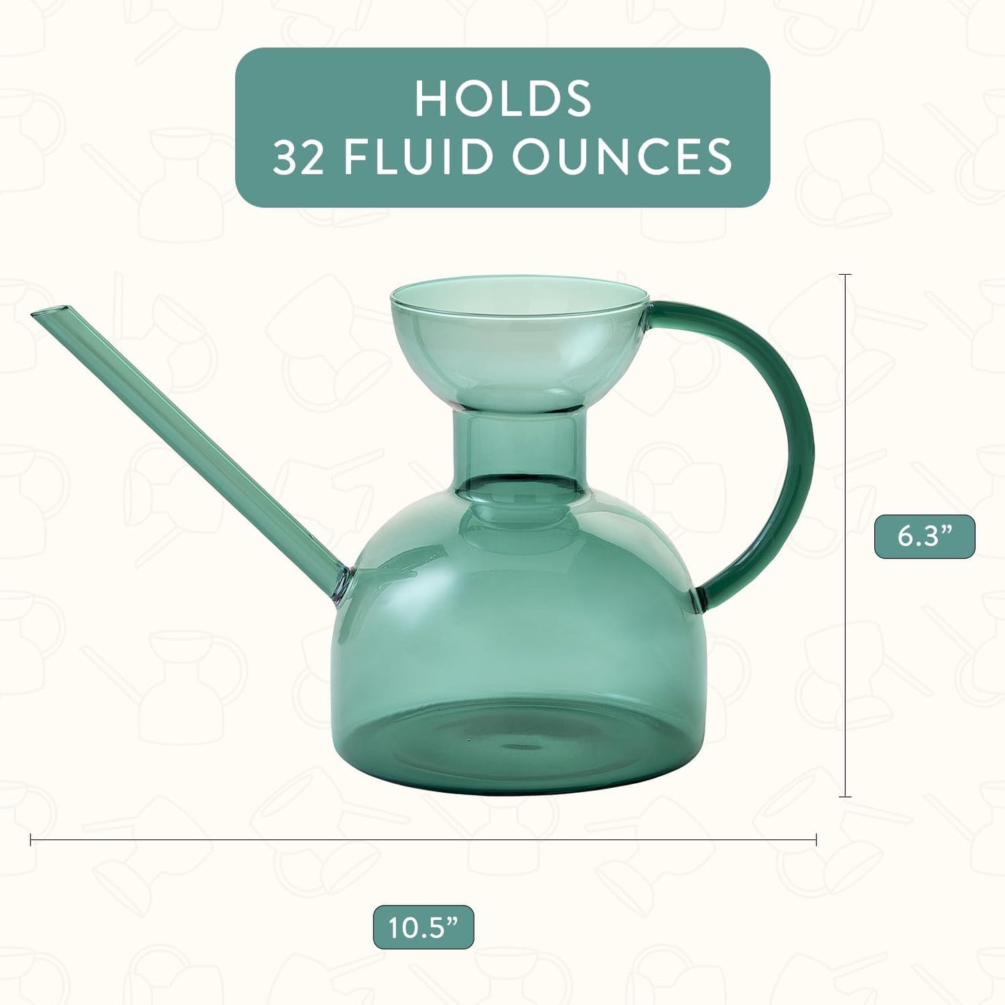 Modern Sprout Plant Watering Can - Handcrafted from Borosilicate Glass - Long Spout Vessel for Indoor Plants - 32 Oz Capacity - Multipurpose Watering Can and Flower Vase for Houseplants (Teal)