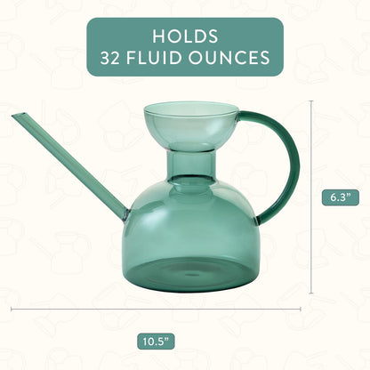 Modern Sprout Plant Watering Can - Handcrafted from Borosilicate Glass - Long Spout Vessel for Indoor Plants - 32 Oz Capacity - Multipurpose Watering Can and Flower Vase for Houseplants (Teal)