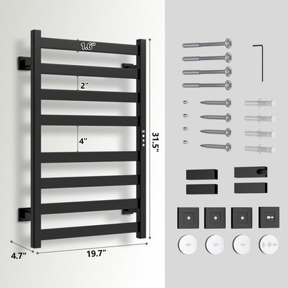 Towel Warmer, Towel Heater Rack for Bathroom, 8-bar Electric Towel Dryer Wall-Mounted Plug-in Bath Heater, 201 Stainless Steel Hot Towel Rack with Timer and Smart Temperature Control