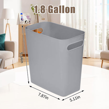 VKPLITE Versatile 1.8 Gallon Plastic Trash Can - The Compact Bin for Bathroom, Kitchen, or Home Office - Grey
