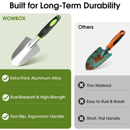 WOWBOX Garden Tools Set - 10 PCS, Heavy Duty Gardening Hand Tools Kit with Storage Tote, Rust-Resistant Gardening Supplies for Planting with Non-Slip Ergonomic Handle for Women and Men (Green)