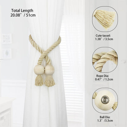 Nieffeiy 6 Pack Magnetic Curtain Tiebacks Cotton Hand Woven Tie Back Decorative Rope Holdbacks for Curtains Draperies No Tools Required, Dark Beige