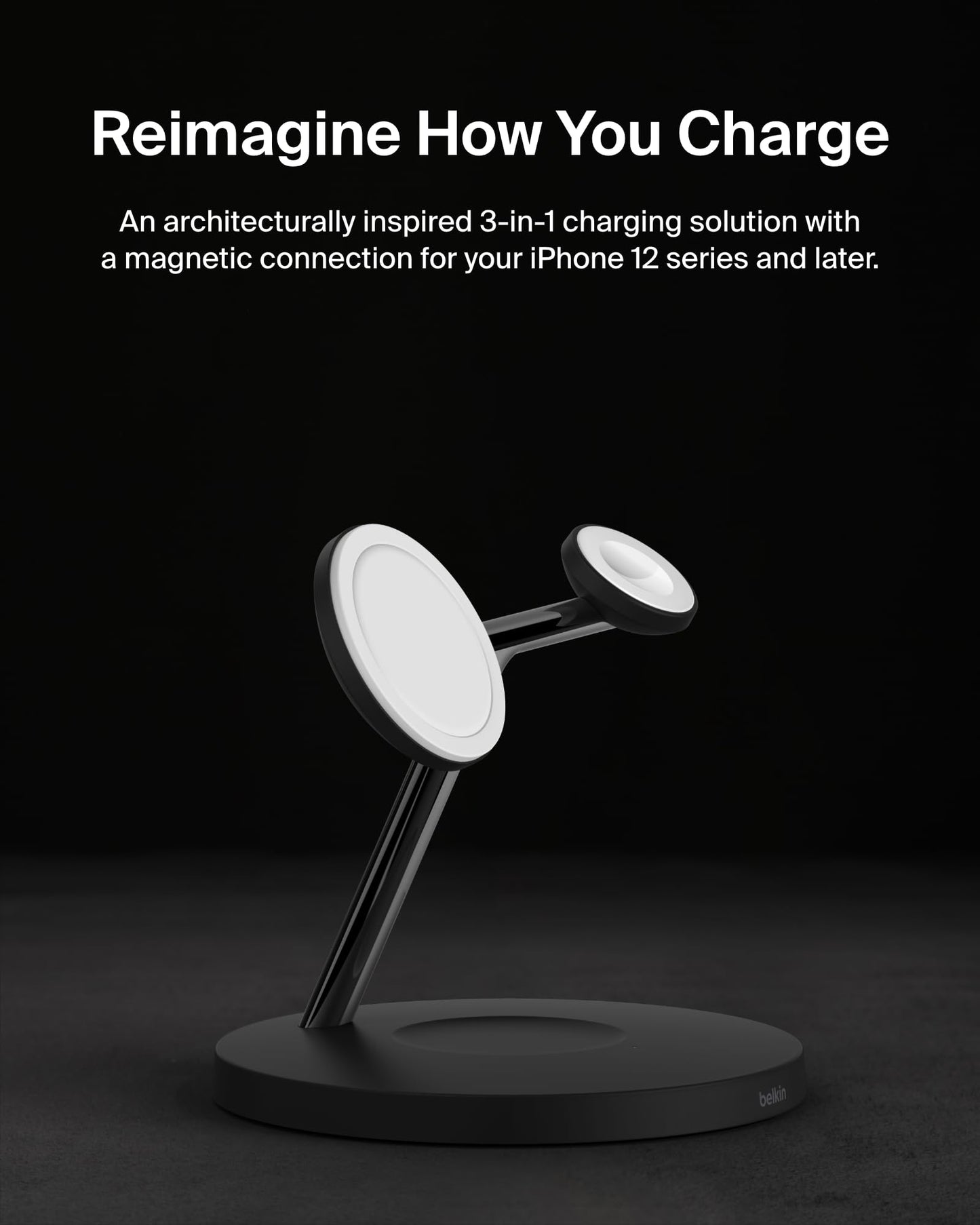 Belkin MagSafe-Compatible Charger, 3-in-1 Wireless Charging Station, Qi2-Certified 15W Wireless Charge for Apple iPhone 17 Series, Apple Watch, AirPods w/Non-Slip Base, 40W Included - Black