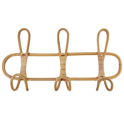 KH866 Boho Rattan Wall Hooks – Handmade Wall Mount Coat & Towel Rack, Natural Beige Hanging Organizer for Clothes, Hats, Towels, and Bags, Perfect for Entryway, Bedroom, Living Room (15.7x7.9 Inch)