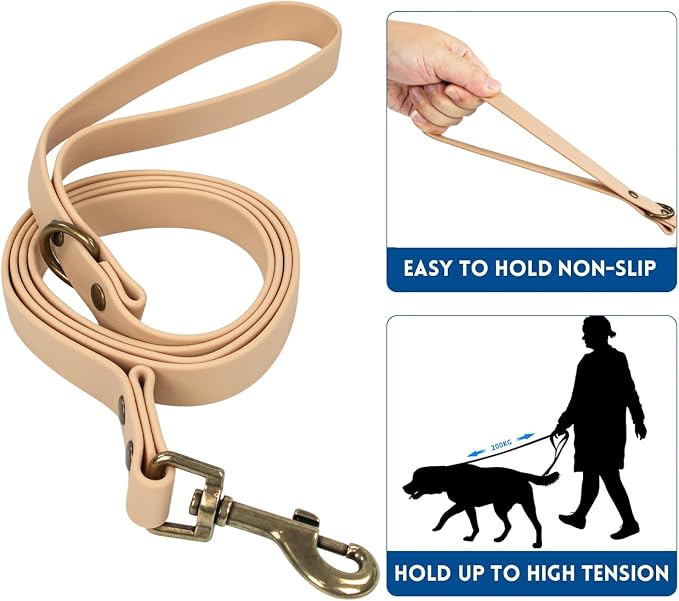 Wisedog Waterproof Dog Collar and Leash Set, XL, Sand Color | Adjustable Puppy Collar, Cute Tag, 6FT Dog Leash, Includes Poop Bag, For Small Medium Large Dogs