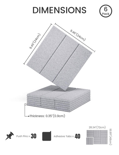 Felt Bulletin Board Tiles -28"x18" with 40 Adhesive Tabs, Cork Board Alternative for Office Decor, Push Pin Board Wall Organizer 6-Pack (Soft Gray)