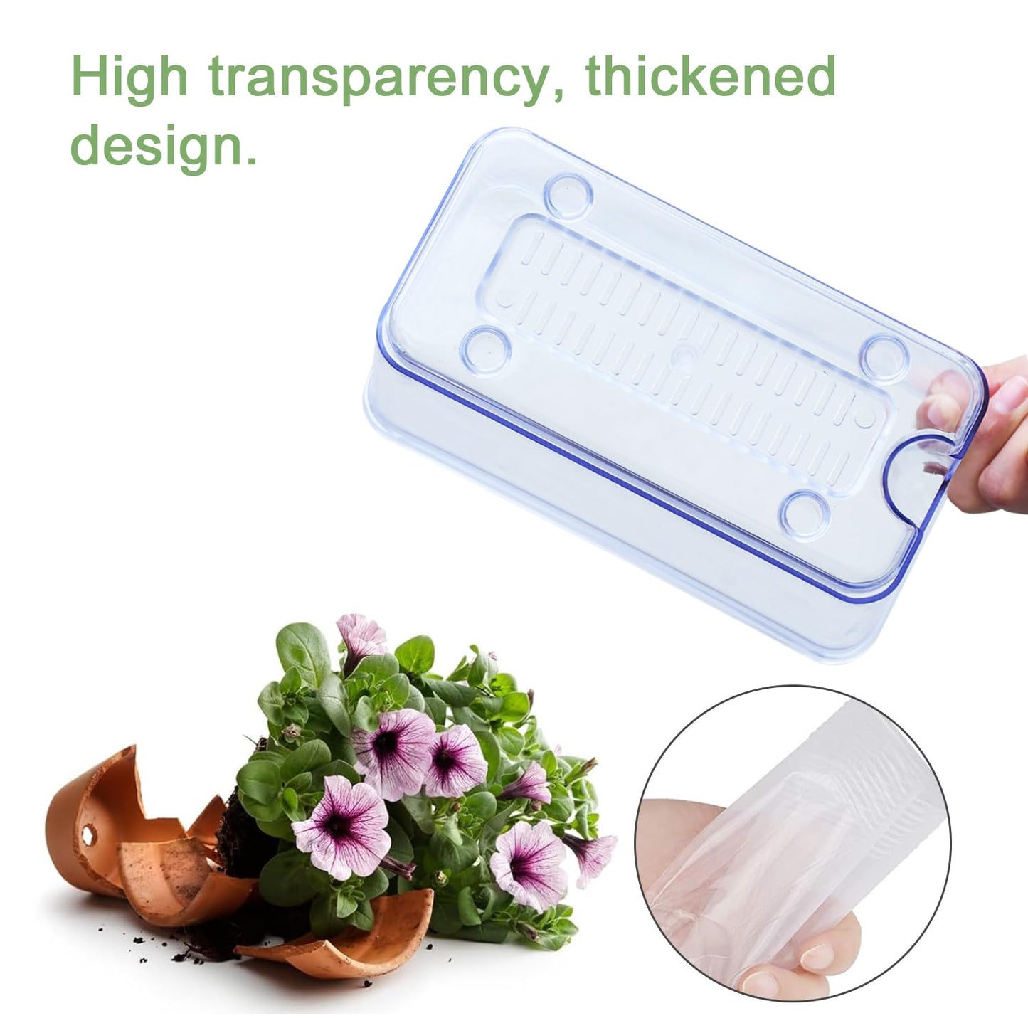 Oliz Self Watering Planters - 4 Pack Rectangular Clear Plant Pots with Drainage Holes for Indoor Plants