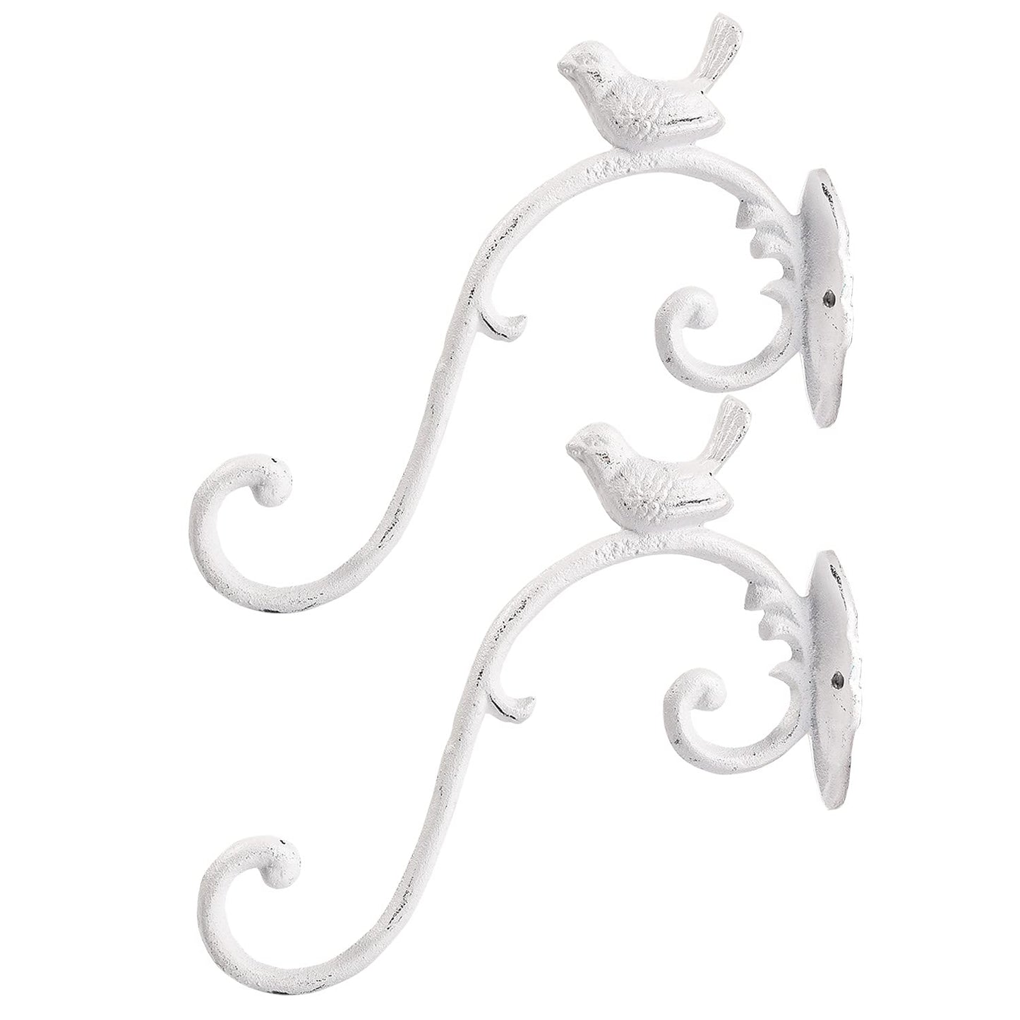 Sungmor Cast Iron Plant Hanger Wall Hooks, Heavy Duty Hanging Basket Brackets, Lovely Bird Shape & 10 inch & 2PC White, Decorative Wall Hangers for Planters Lanterns Bird Feeders Houses Wind Chimes