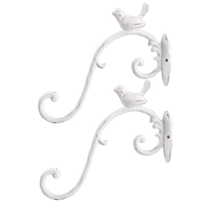 Sungmor Cast Iron Plant Hanger Wall Hooks, Heavy Duty Hanging Basket Brackets, Lovely Bird Shape & 10 inch & 2PC White, Decorative Wall Hangers for Planters Lanterns Bird Feeders Houses Wind Chimes