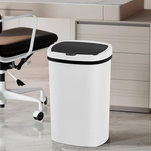 PayLessHere | 13 Gallon Plastic Trash Can | White | Automatic Touchless Lid with Motion Sensor | Kitchen Garbage Can with Waterproof Design | for Home, Office, Bathroom | Pack of 1