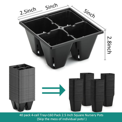RooTrimmer 5 Pack 1020 Trays and 40 Pack Reusable 4-Cell Seed Starter Tray for Seedlings