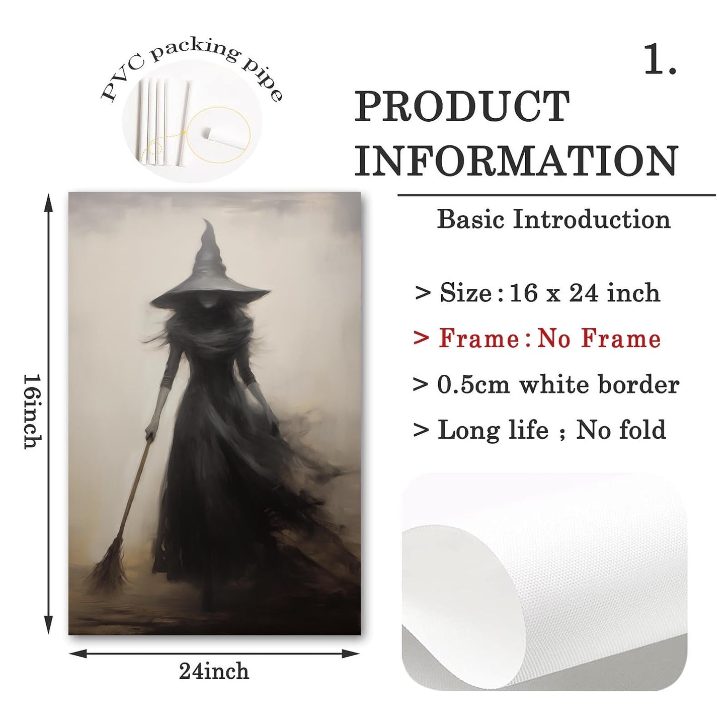 Dthllay Dark Gothic Witch Wall Art Canvas Vintage Rustic Poster, 16x24inch No Frame