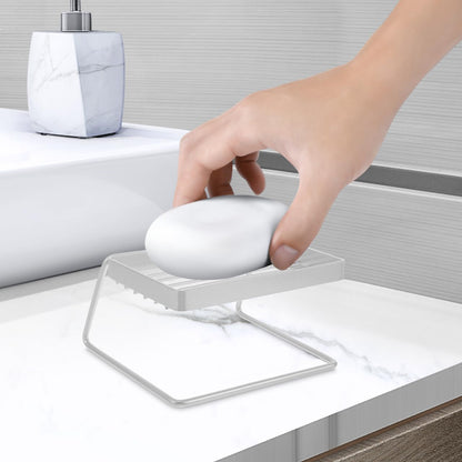 SEWACC Stainless Steel Soap Dish with Self Draining Tray Shower Soap Holder for Bathroom and Kitchen Bar Storage Box 4.64X4.25X2.55In