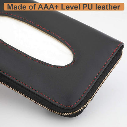 Cartisen Car Tissue Holder, Sun Visor Tissue Holder, Car Visor Napkin Holder, PU Leather Backseat Tissue Case Holder for Car Vehicle with Zipper (Black)