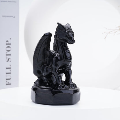 Bmuafry Natural Dragon Crystal Sculptures and Statues Hand Carved Reiki Healing Stone Statue Healing Home Office Art Room Decoration Collectible Ornaments (Obsidian, Flying Dragon)