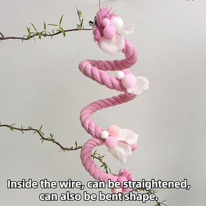 Bird Toys, Rope Perch for Parrots, 39.3 Inches Long, Brightly Colored Handmade Chew Toy, Spiral Design Bird Cage Climbing Rope for Lovebird Conure Quaker Budgie Cockatiel (Pink)
