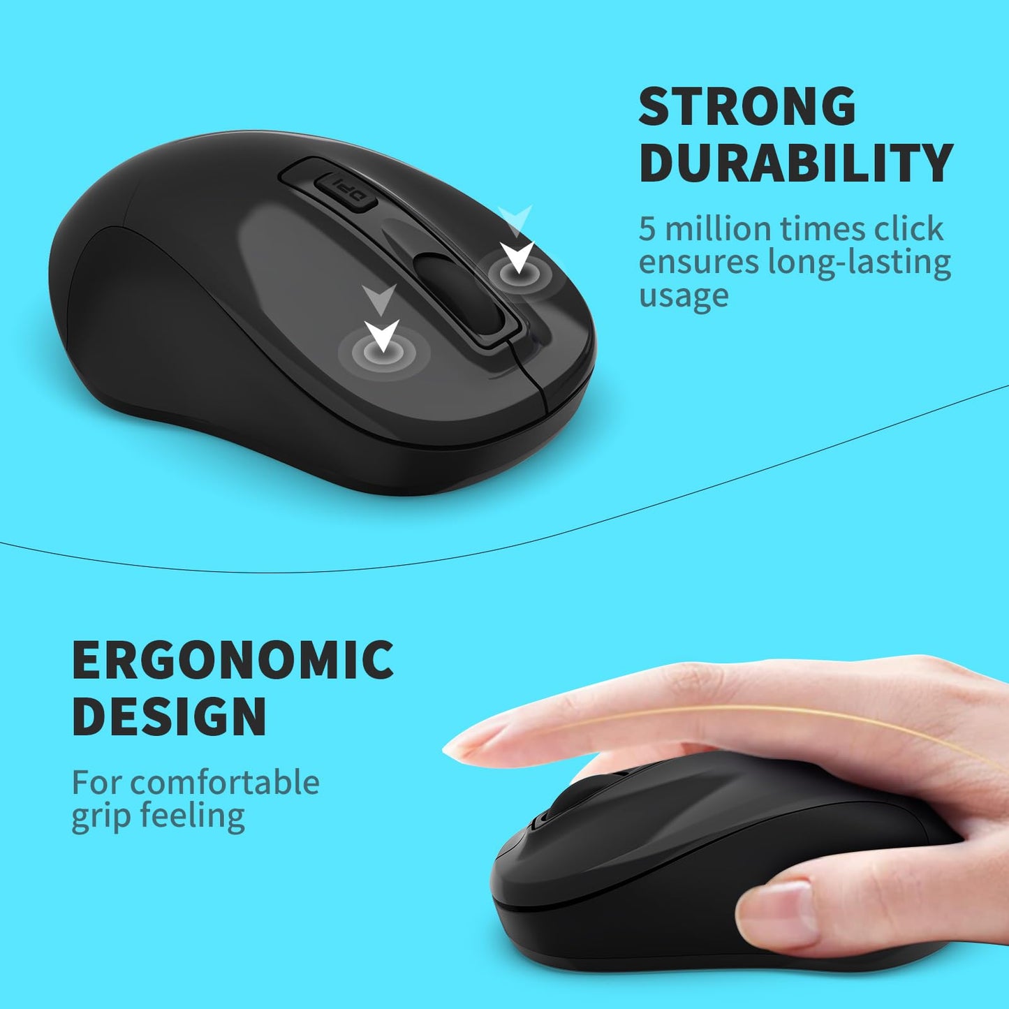 LeadsaiL Wireless Computer Mouse, 2.4G Portable Slim Cordless Mouse Less Noise for Laptop Optical Mouse with 4 Buttons for Laptop, Desktop, MacBook