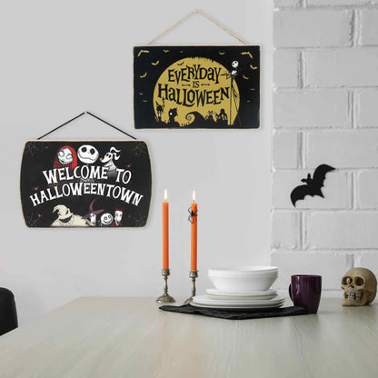 Disney The Nightmare Before Christmas Welcome to Halloween Town Hanging Wood Wall Decor - Fun Halloween Sign for Home