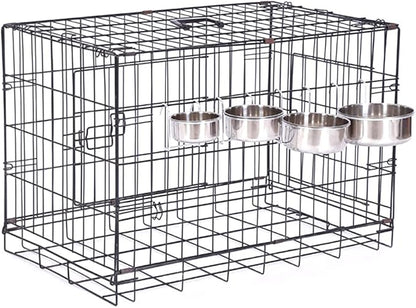 Crate Dog Bowl Stainless Steel Hanging Pet Cage Bowl Food & Water Feeder Coop Cup for Cat Puppy Birds Rats 6 Sizes