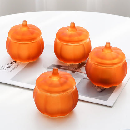 SYFURNIX Pumpkin Candle Jar for Making Candles, 4PCS Orange Glass Candle Jars with Lids, Small Candle Containers for DIY Candle Gifts Halloween Fall Thanksgiving Table Decorations